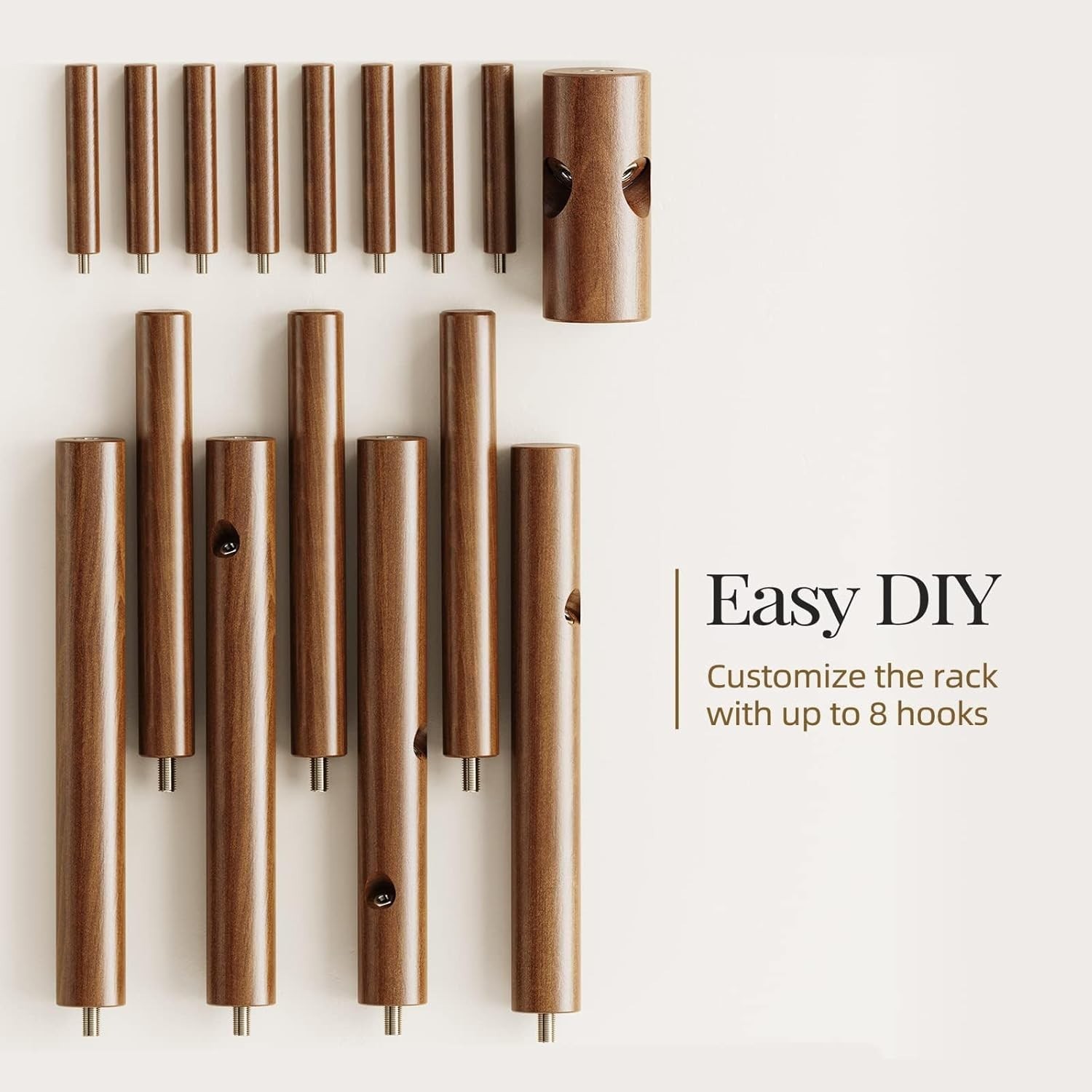 Sturdy Wooden Coat Tree with 8 Hooks, 3 Adjustable Sizes for Clothes, Hat Sta…