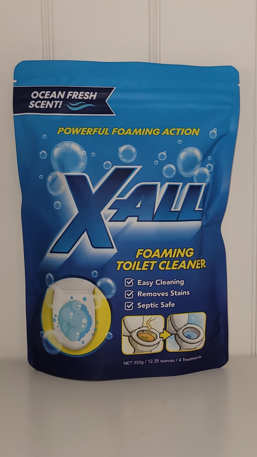 X-ALL Foaming Toilet Cleaner, Self-Activating Powder, 1 Pack(4 Treatments)