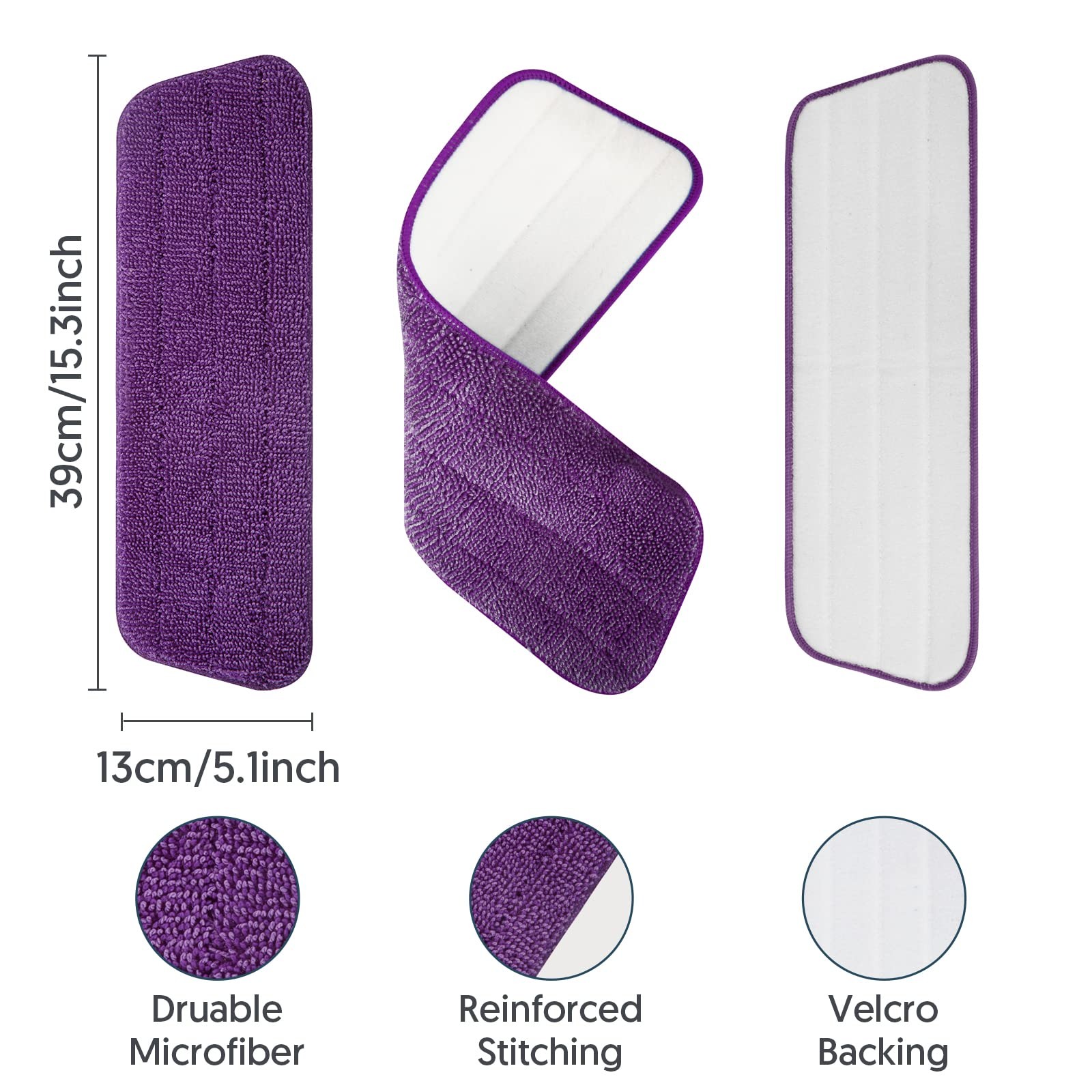 Mop Pads 7 Pack, Machine Washable, For Spray Mops 13 15 Inches, Purple