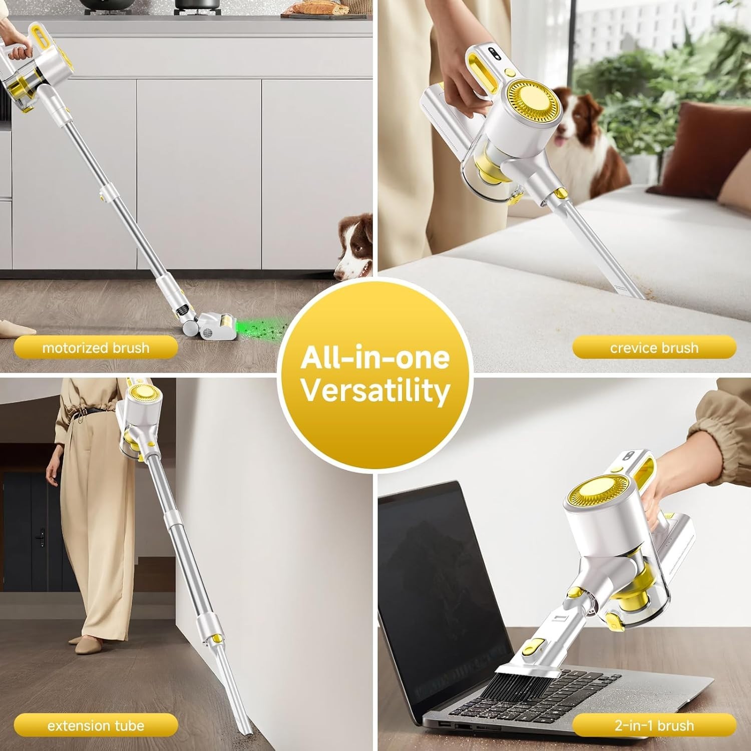 Vacuum Cleaner for Home,Vacuum with Rechargeable Battery, Green Light Yellow