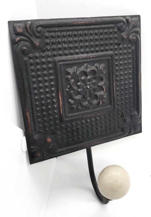 Embossed Metal Tile Hooks Decorative Set of 2 Black and Red