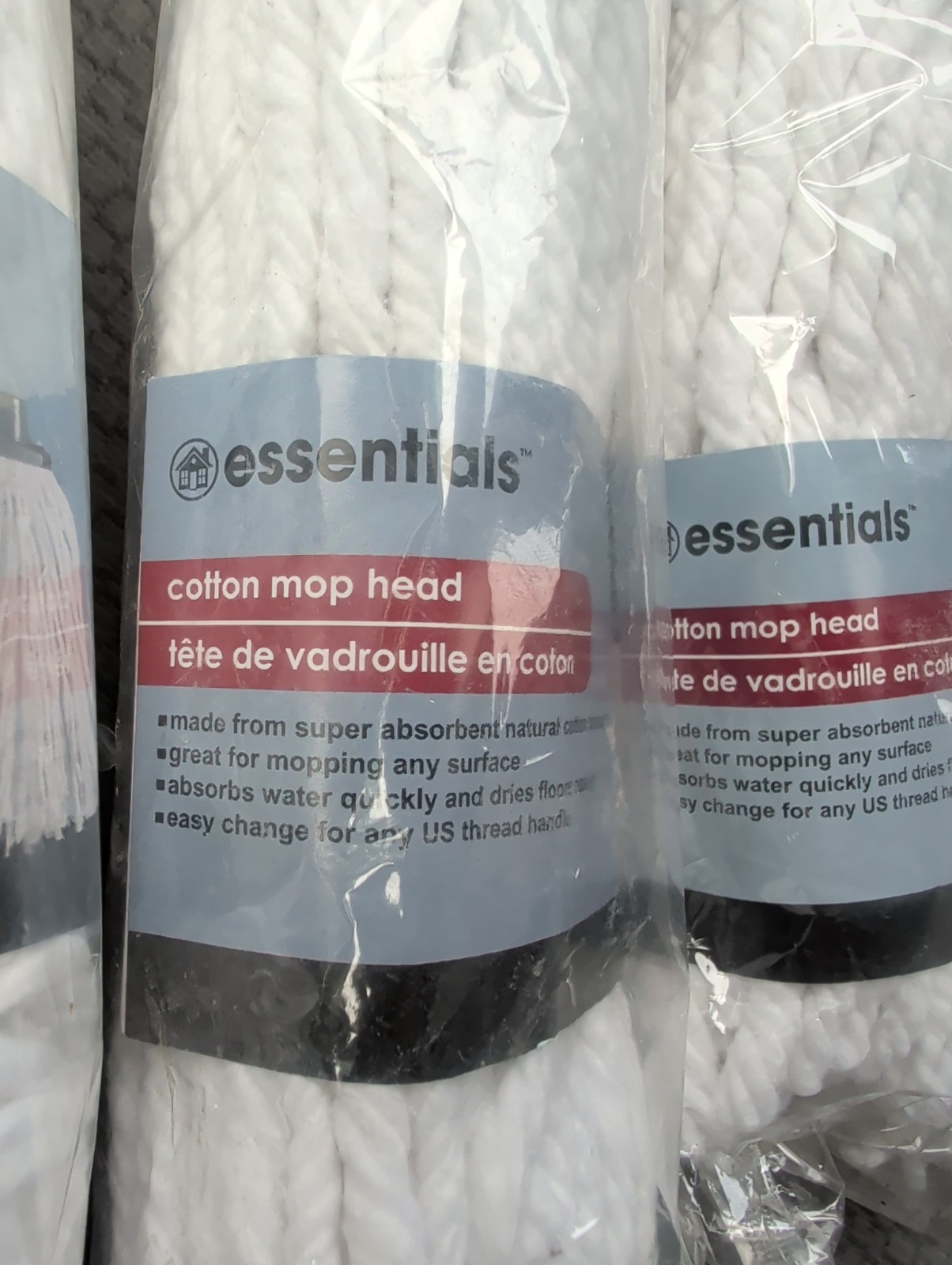 Essentials ~ Cotton Mop Head ~ Fits Any US Threaded Handle ~ Brand New 5 Pack!