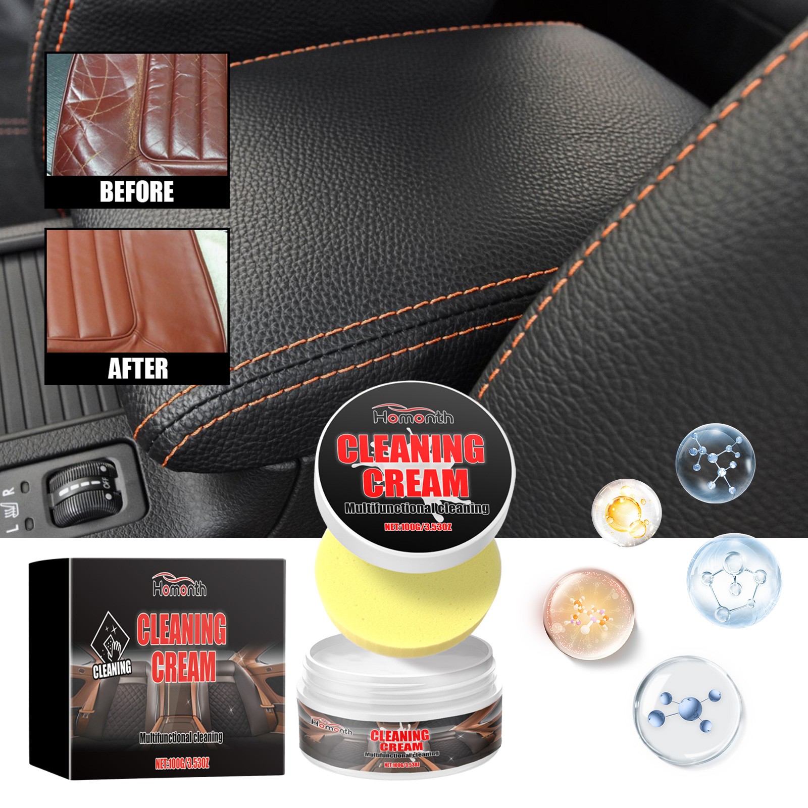 Leather Cleaner & Conditioner Paste – Car Leather Polish Restorer Repair Kit
