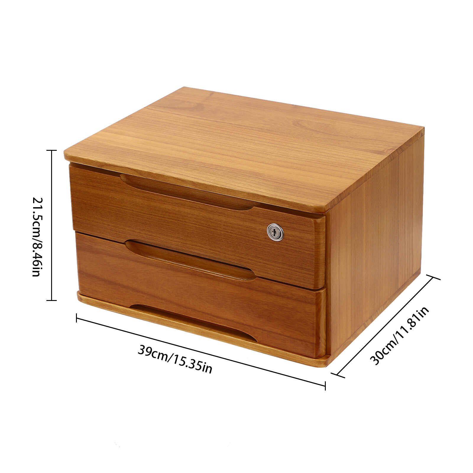 2 Tiers Wooden Tabletop Organizer Box Lockable Desktop Storage Cabinet w/Drawers