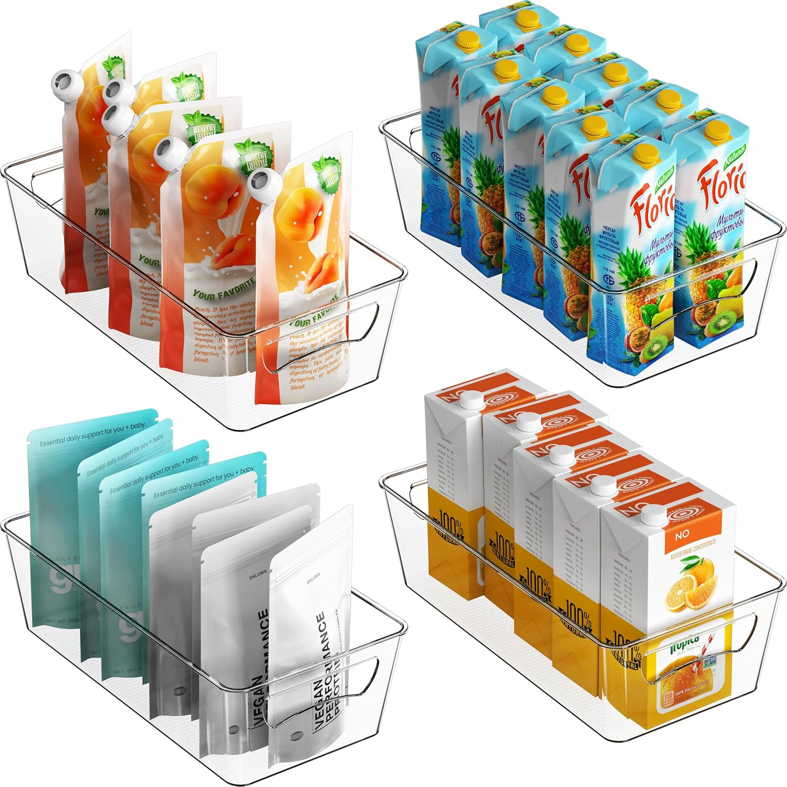 Clear Fridge Storage Bins Organizer 12×6.2×3.4 inches for Pantry Cabinet