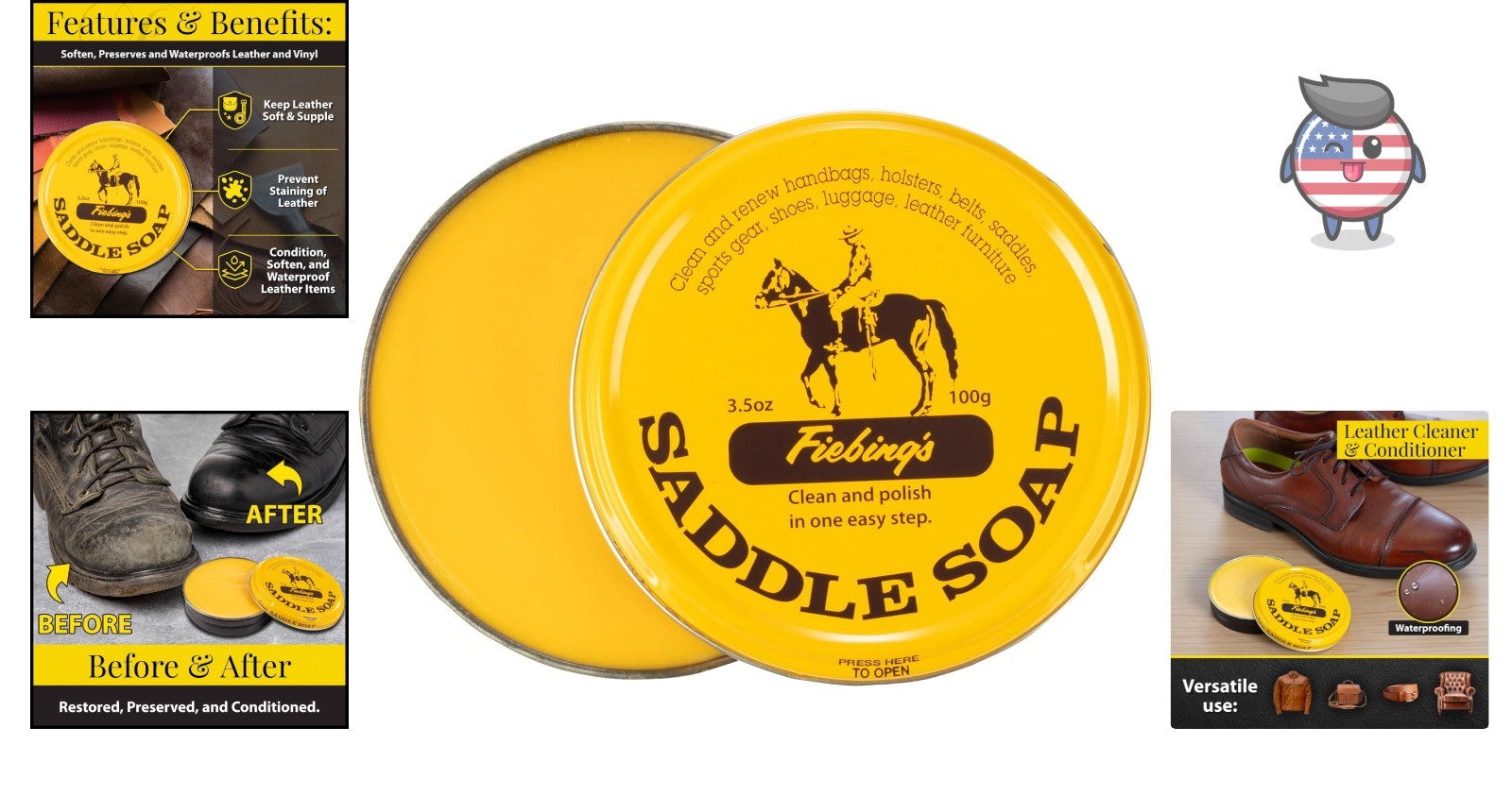 Fiebing’s 3.5 oz Yellow Saddle Soap – Leather Cleaner & Conditioner