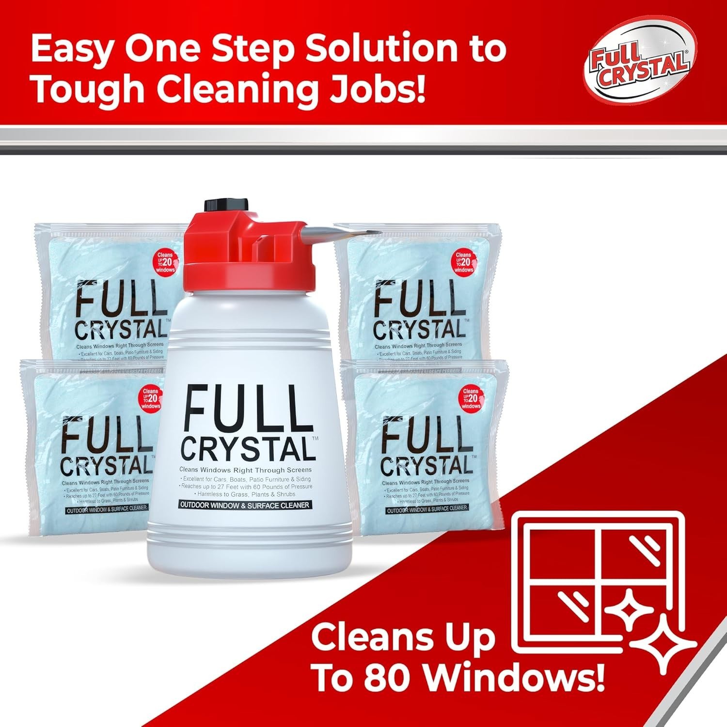 Window Cleaning Kit – 6 oz Glass Cleaner and Bottle with 27 ft , Each 4 oz Ba…