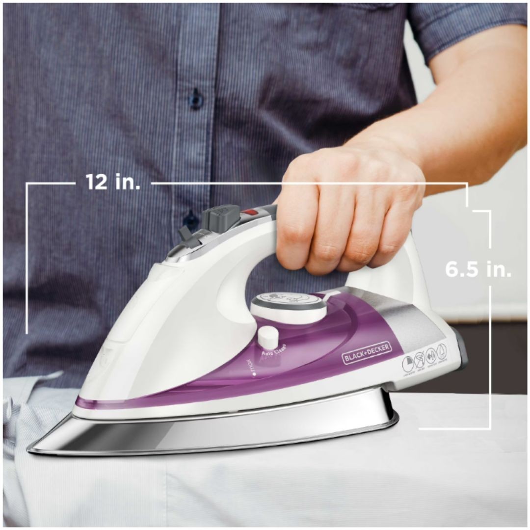 BLACK+DECKER Steam Iron for Clothes, 1500W, Stainless Steel Soleplate, Auto Shut