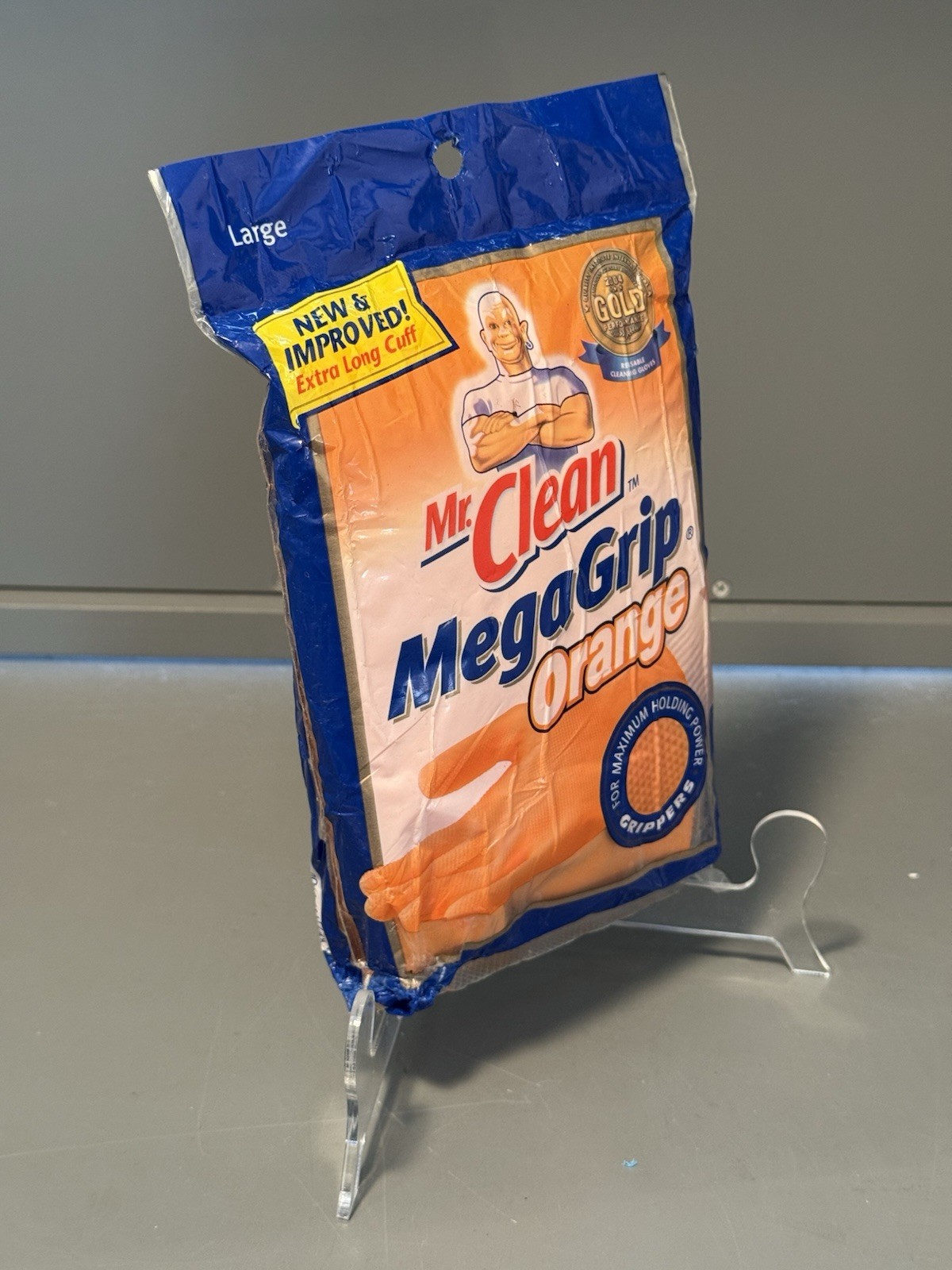 Mr. Clean Mega Grip Premium Latex Gloves • Large • Orange Extra Long Cuff •
