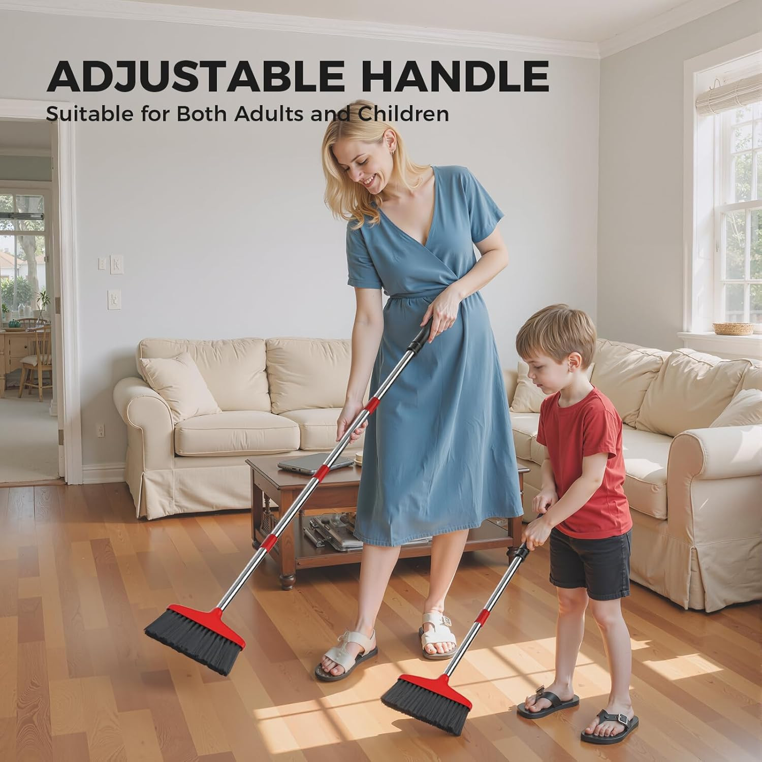 Handy Broom Indoor/Outdoor Brooms Duty Kitchen Broom For Home Garage Kitchen Red