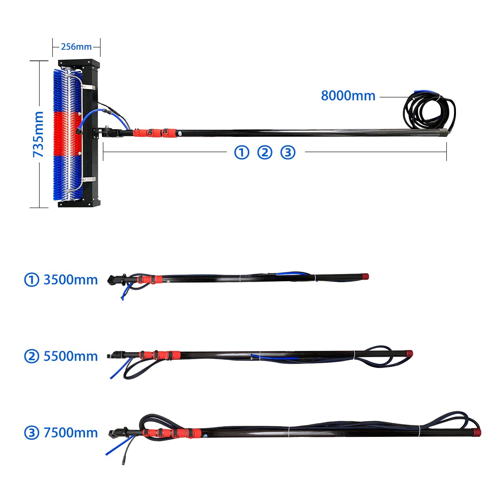 Professional Solar Panel Cleaning Brush,400RPM,Water-Fed System,AC/DC Power