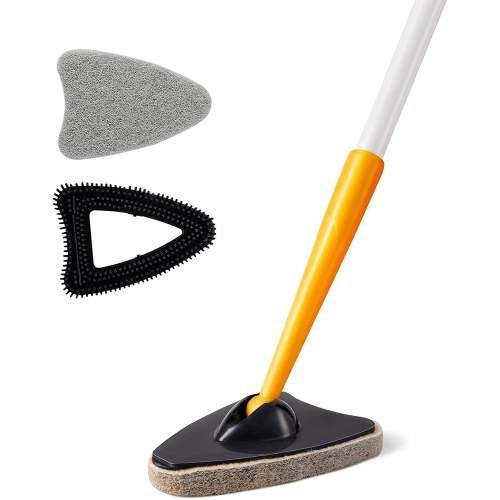 Tub Tile Scrubber Brush 2 in 1 Cleaning Brush Pole Stiff Bristles Scouring Pads