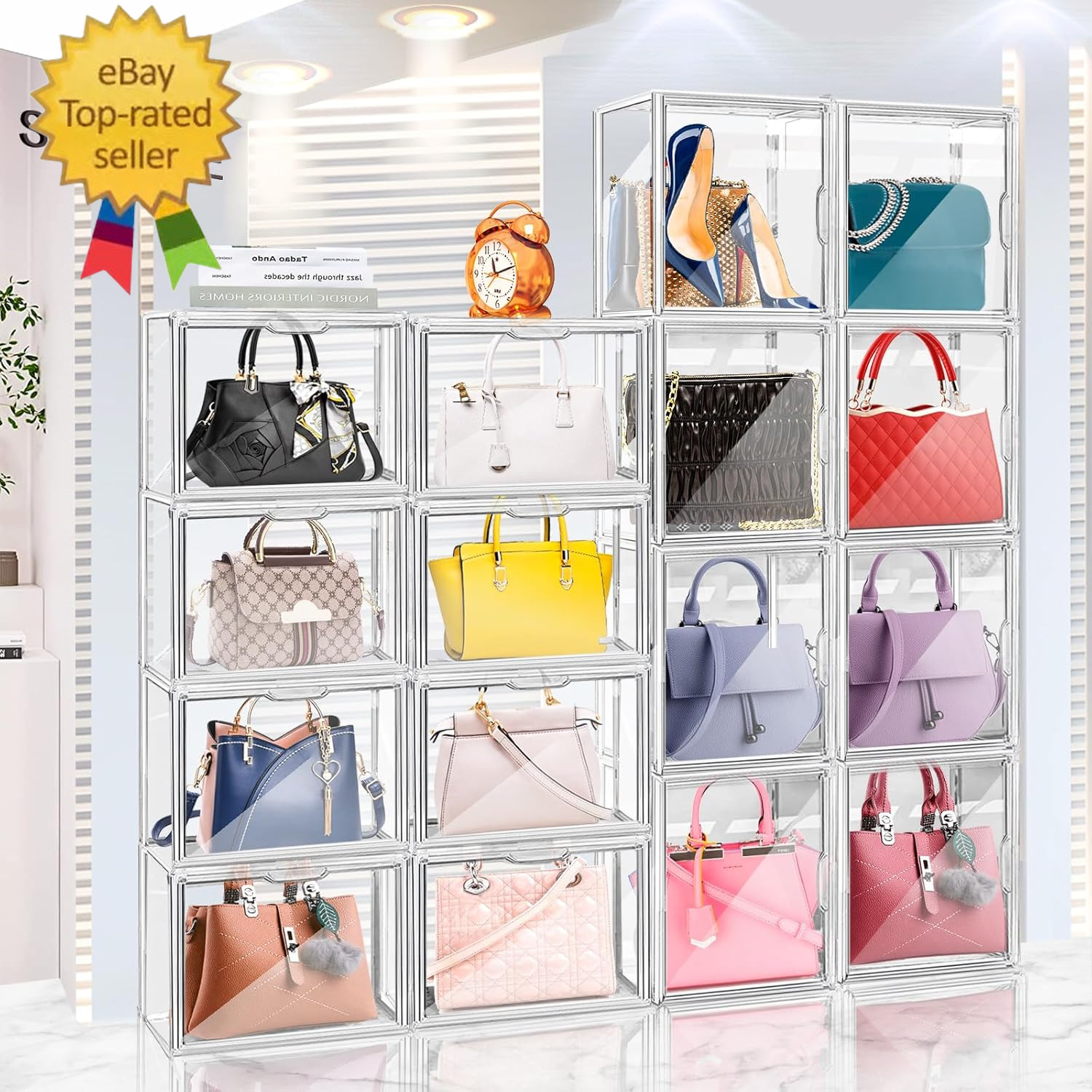 4 Packs Clear Plastic Handbag Storage Organizer for Closet, Acrylic Display Case