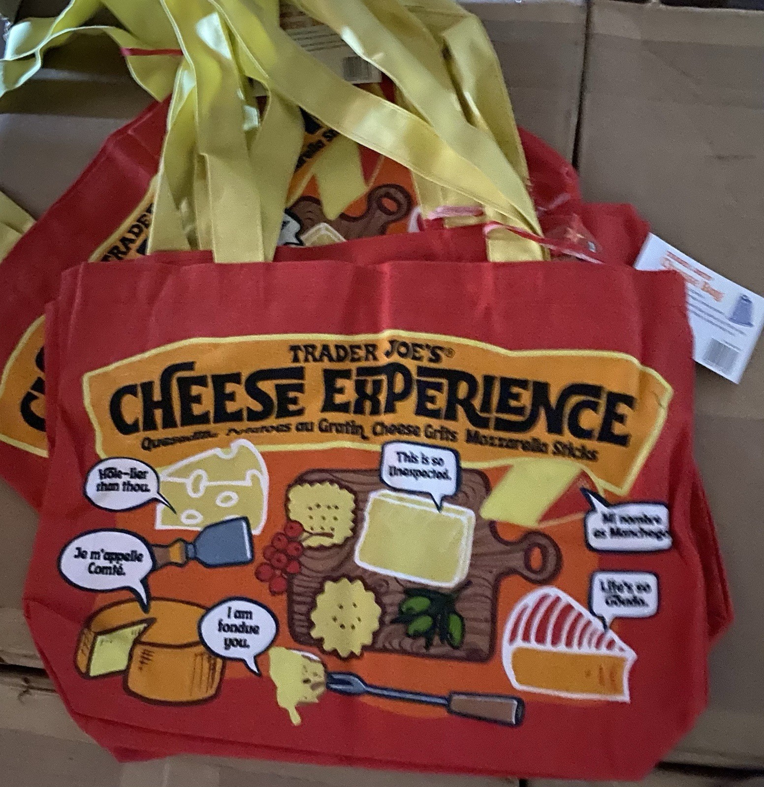 Trader Joe’s Bag Tote Canvas NEW Cheese Adventures Shopping Heavy Duty & Large
