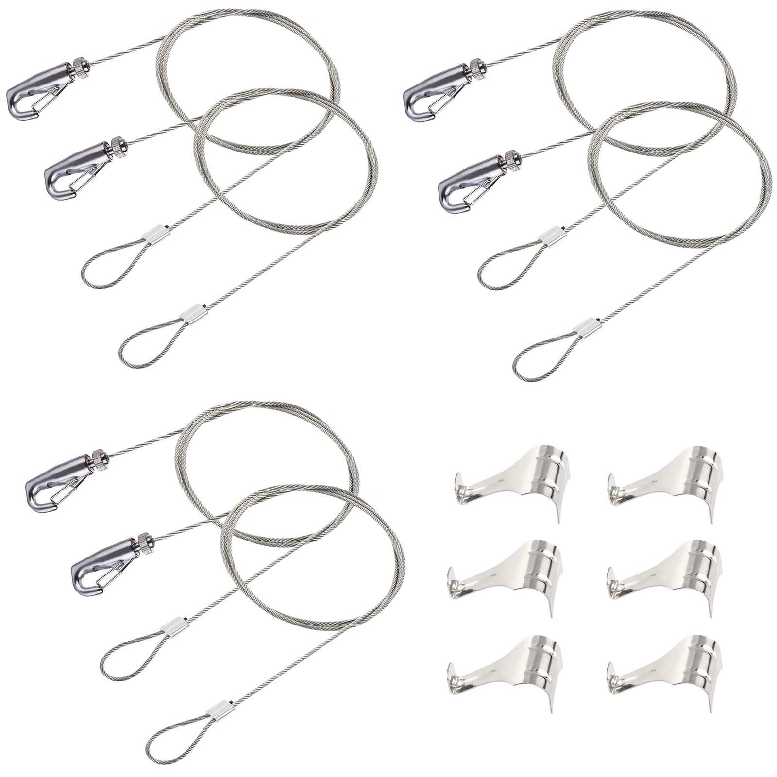 6 Pack Picture Rail Hooks And Wire Hanging System 6.5 Ft Wire Cables Adjustable