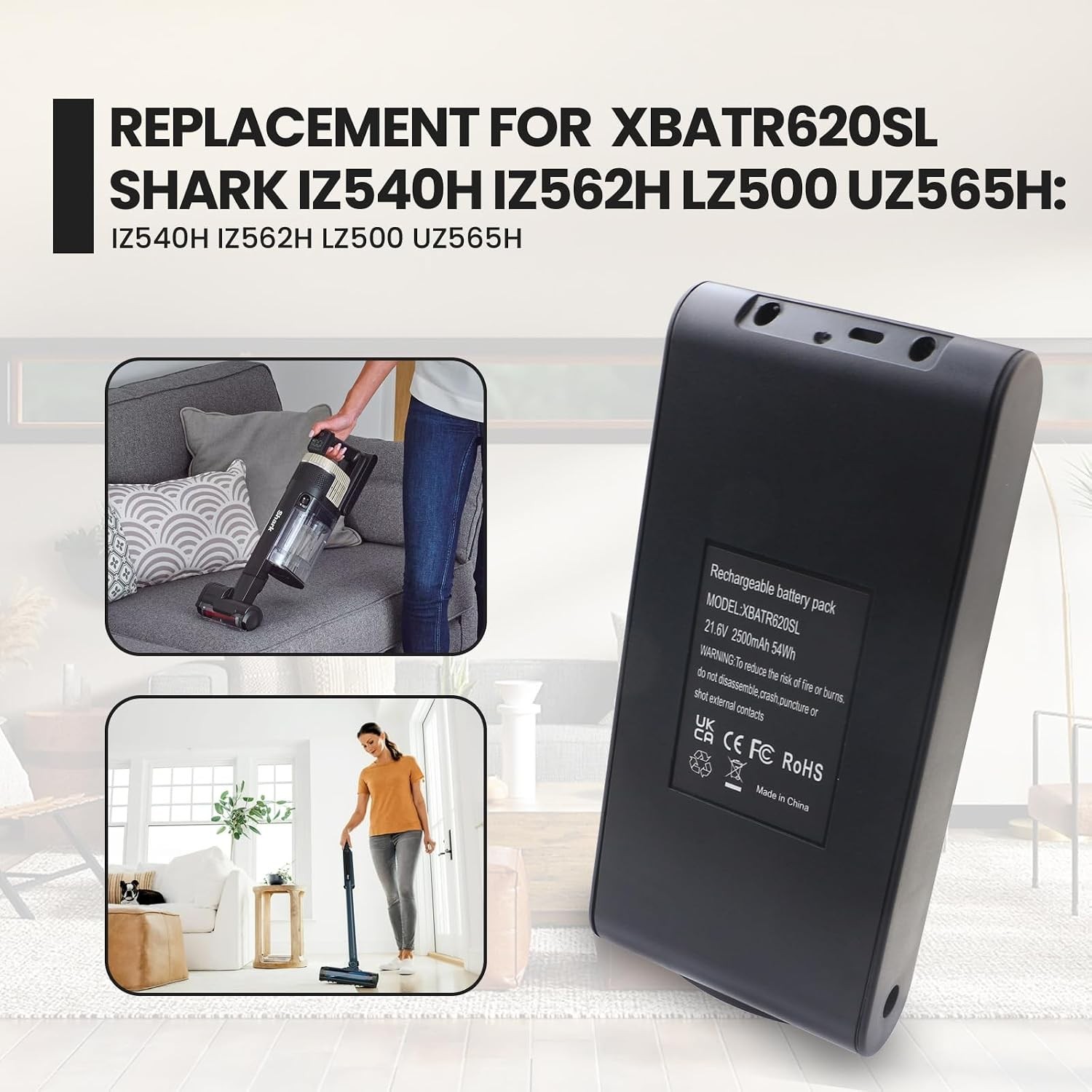 XBATR620SL XBATR625SL Battery Replacement for Shark Stratos IZ540H IZ562H