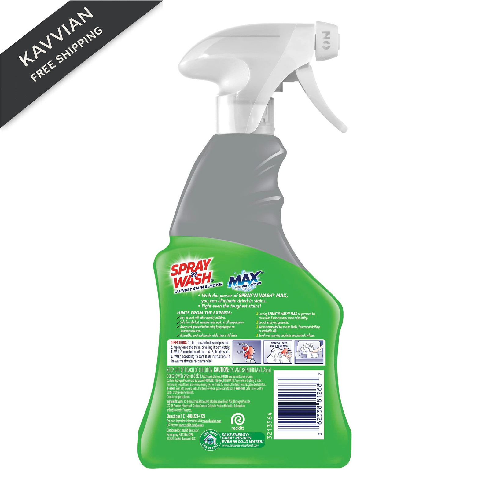 Spray N’ Wash Max Stain Remover Spray, 16 Fl Oz (Pack of 1), Green, Red