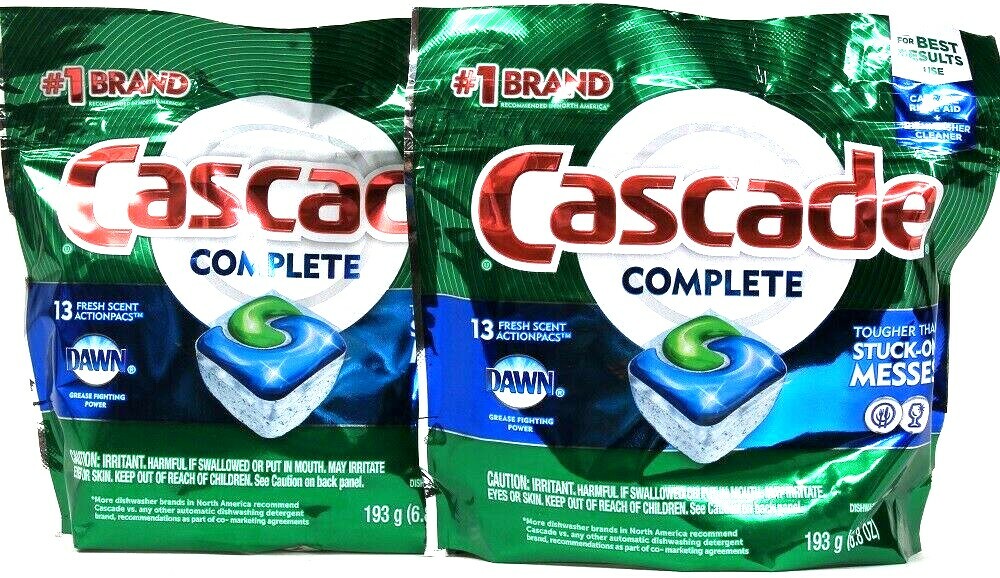 2 Packs Cascade 6.8 Oz Complete Dawn Grease Fight Fresh Scent 13 Ct Action Pacs