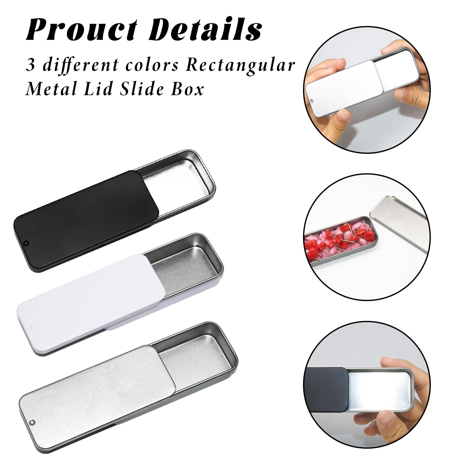 3 Pack Metal Tin Box Containers, Small Metal Box 3.15 x1.34×0.4 Inch, Empty M…