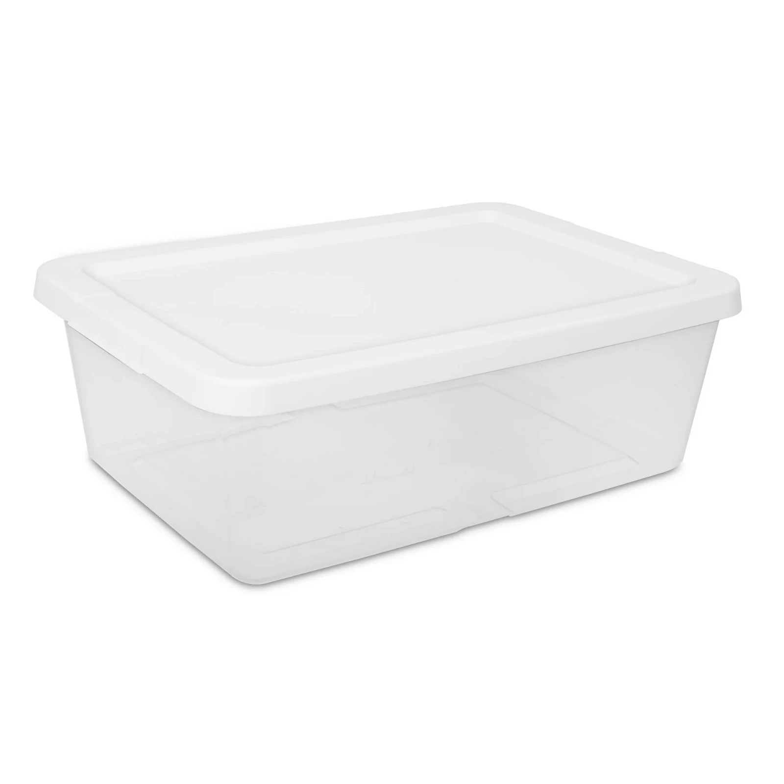 (4) 12 Quart Storage Boxes, Clear Plastic Storage Bin with Snap-On Lid, White