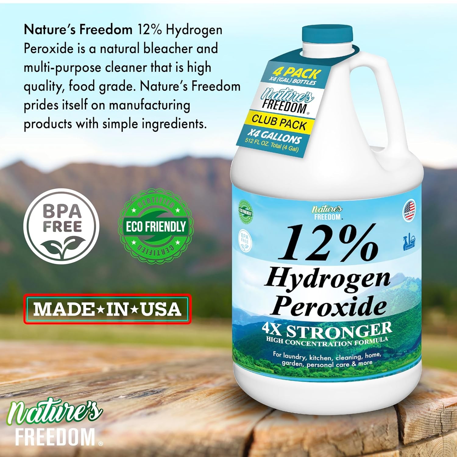 Freedom Hydrogen Peroxide 12%,4 Gallons, Purified Water and Food Grade H2O2 Only