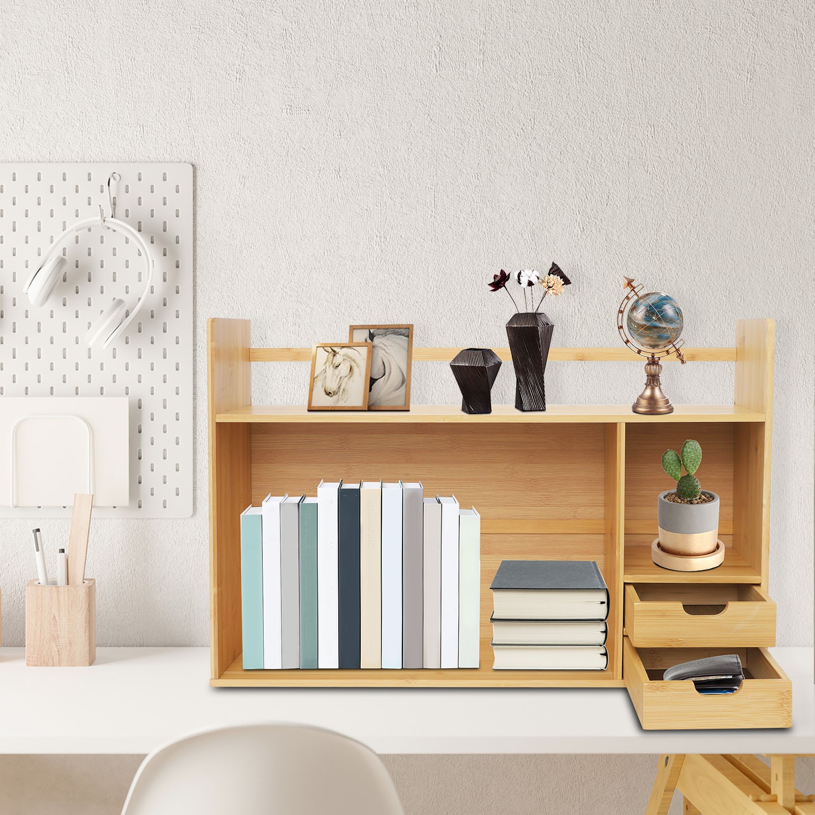 Small Desktop Bookshelf for Students Minimalist Office Desk Bookshelf 68*46cm US