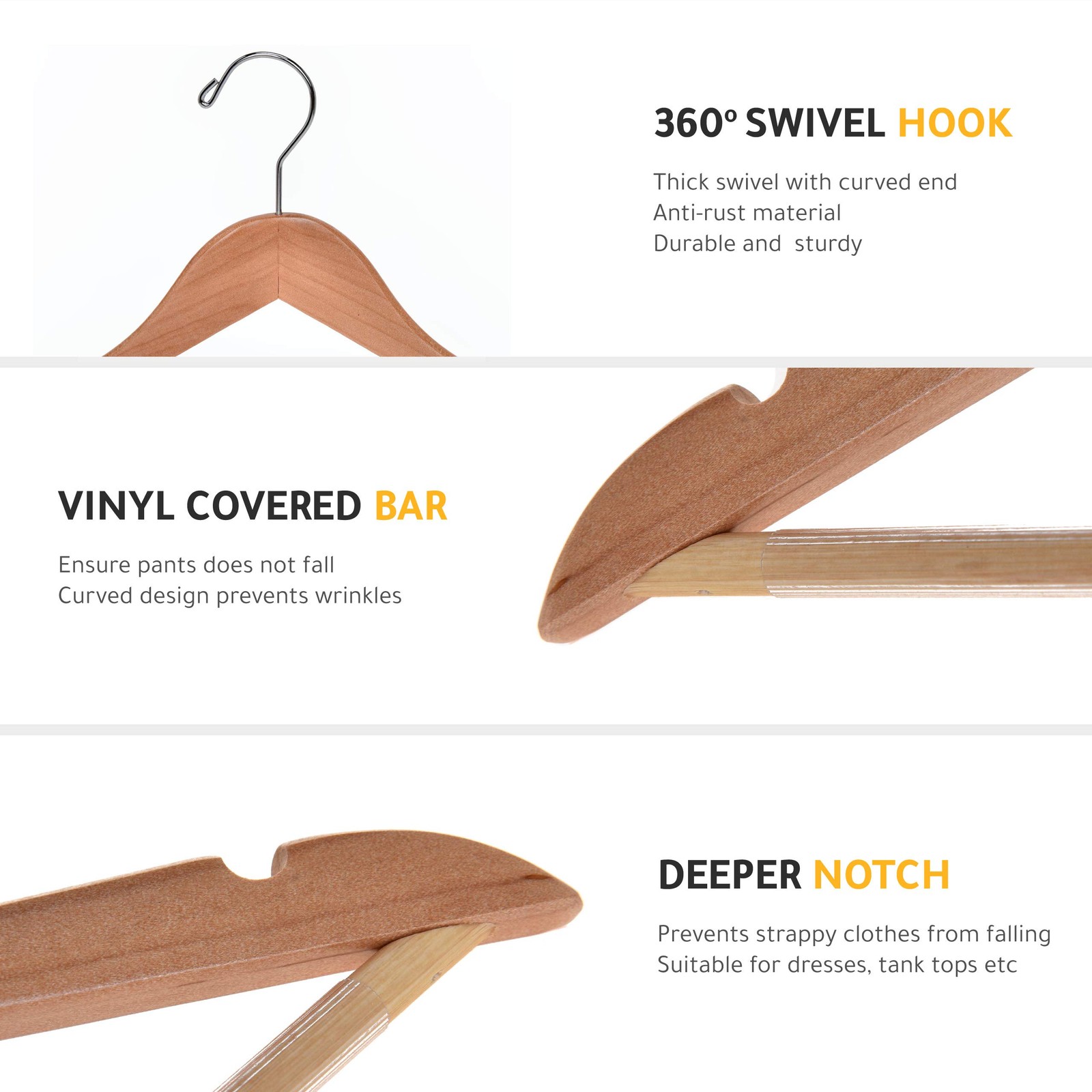 Quality Wooden Hangers – Slightly Curved Hanger Set – 17.5 inch, Natural