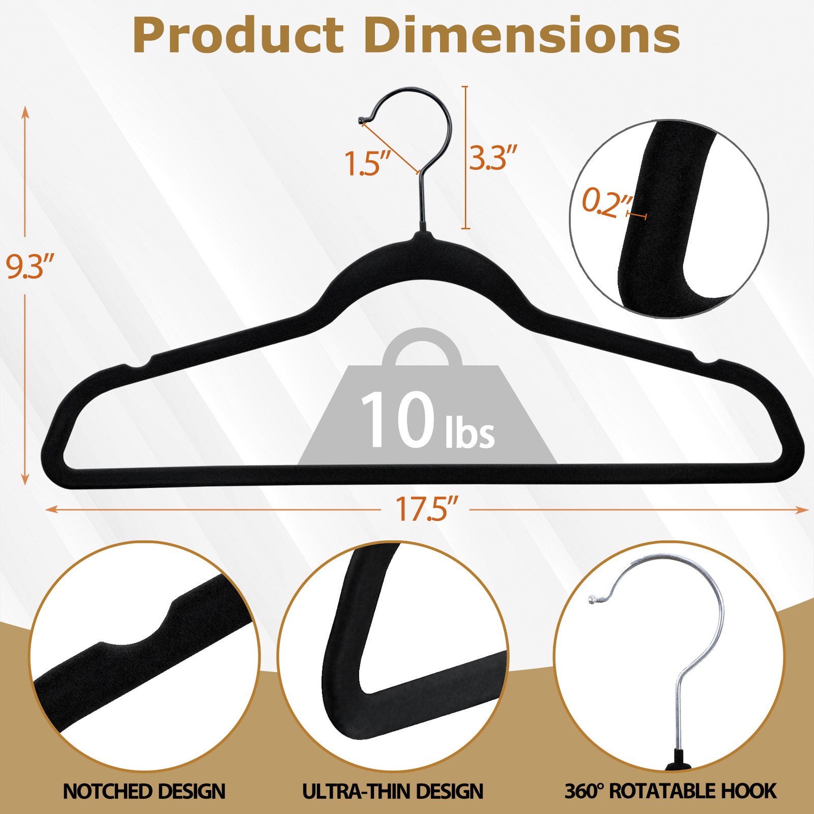 100 Pack Velvet Hangers Flocked Non-Slip Clothes Hangers 360° Swivel Hook Black