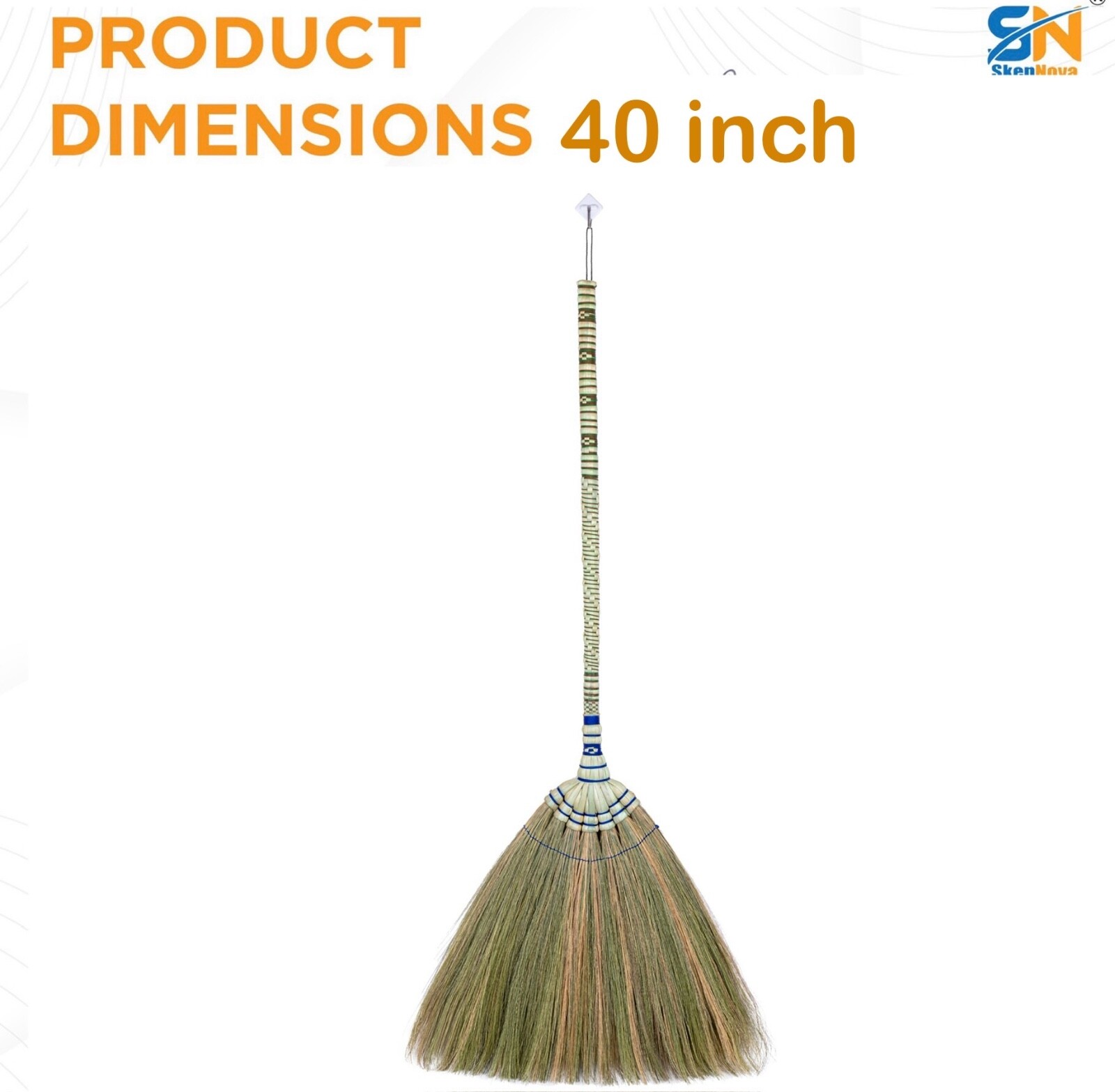 Asian Broom Grass Bambo Stick Embroidery Woven Nylon Thread Handle Size 40 inch