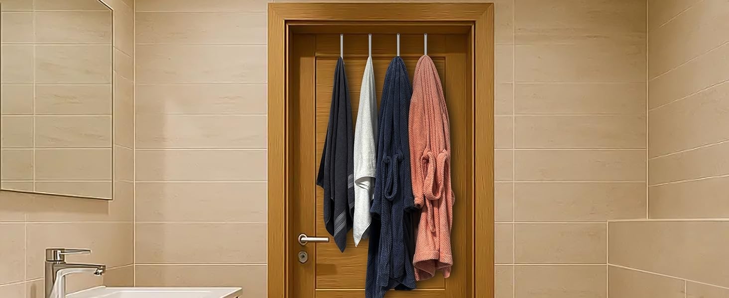 Single Over Door Steel Hooks 2 Pack Fit 1-3/8″ Door 5.5″ White | Plastic Coated