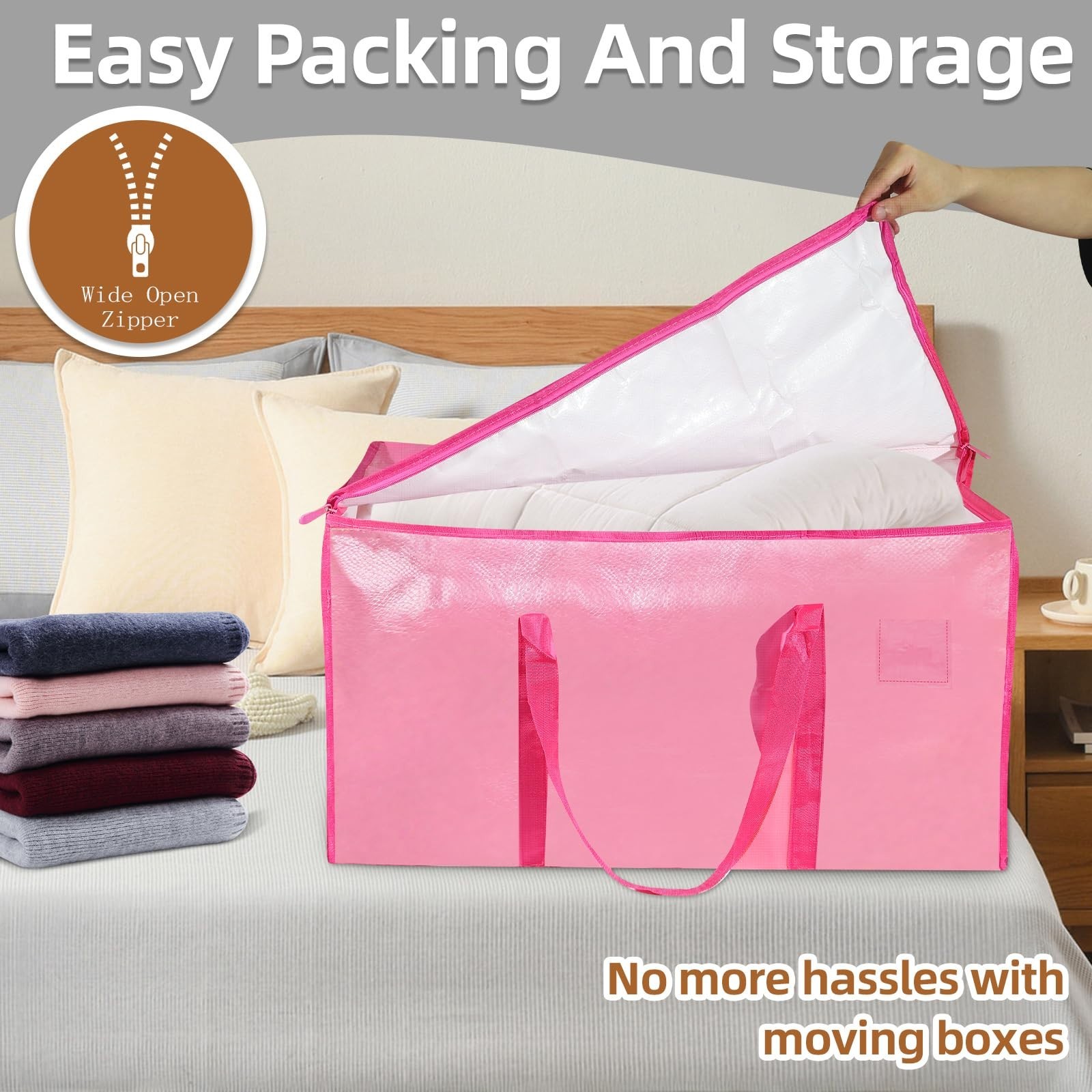 Extra Large Heavy Duty Moving Bags – 8 Pack Waterproof Storage Totes with Zipper