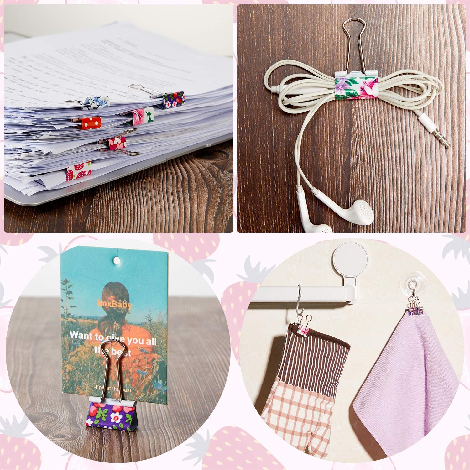 Outus 48 Pcs Cute Binder Clips with Box 2 Sizes Floral 0.75 Inches, 1 Inch