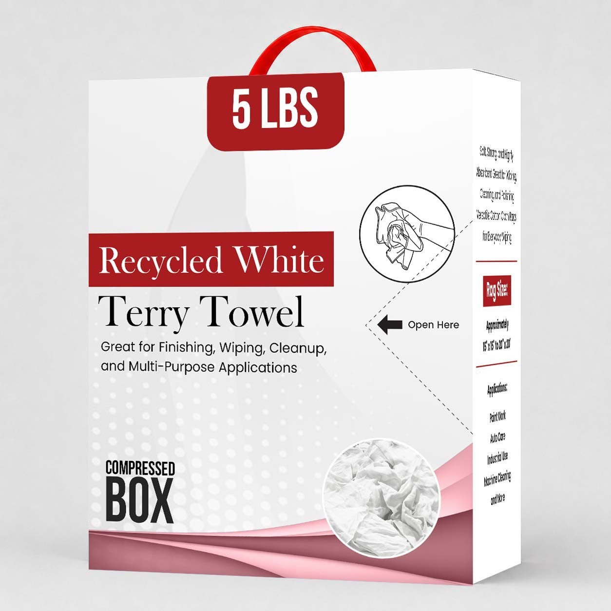Recycled White Terry Towel Rags Bulk Cotton Wiping Cloths Compressed Boxes