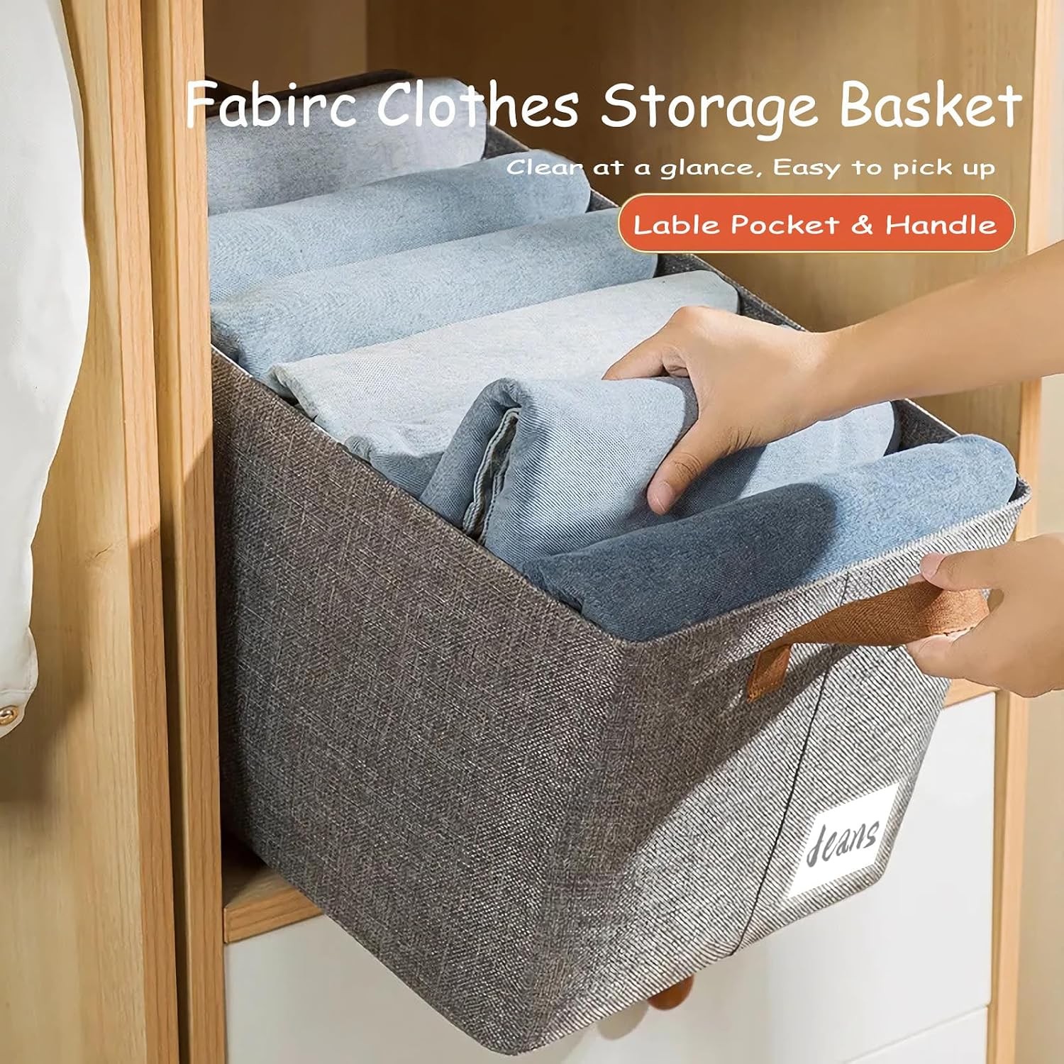 Linen Closet Organizer Storage Bin with Steel Frame, Stackable Fabric Jeans