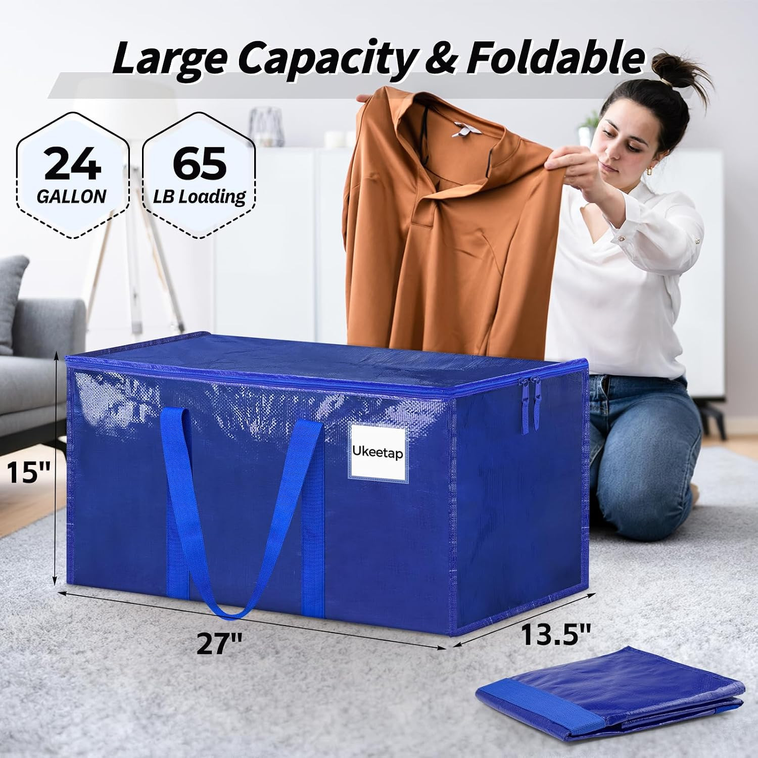 16 Pack Extra Large Clothes Storage Bins with Lids, Moving Bags, Blue | Storage