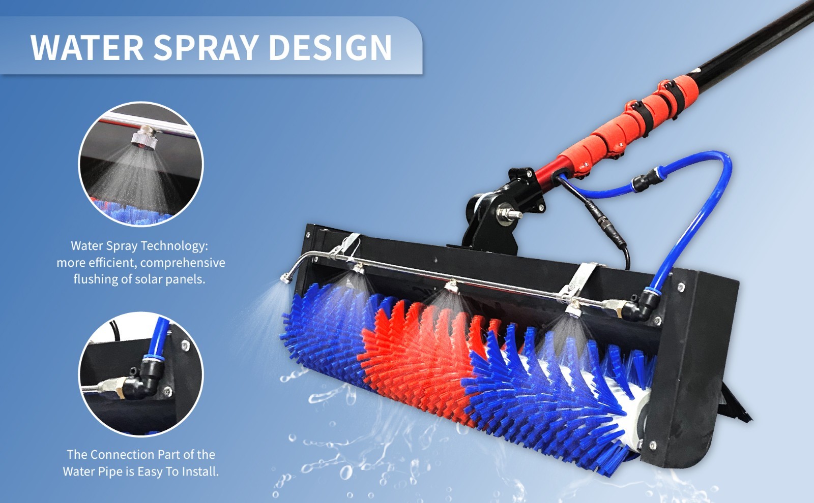 Professional Solar Panel Cleaning Brush,400RPM,Water-Fed System,AC/DC Power