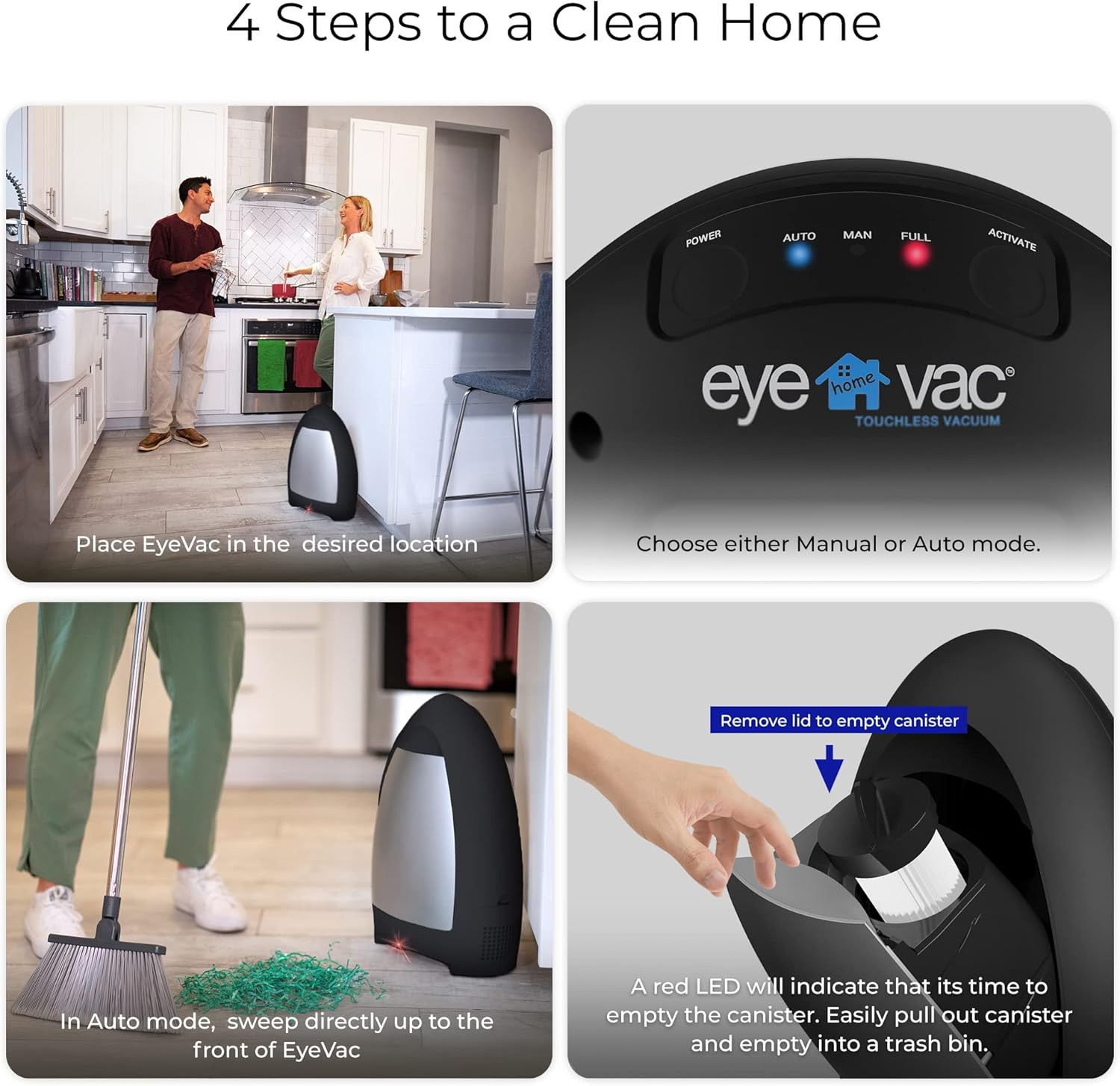 Eyevac Home Touchless Vacuum Automatic Dustpan – Great for Sweeping Pet Hair Foo