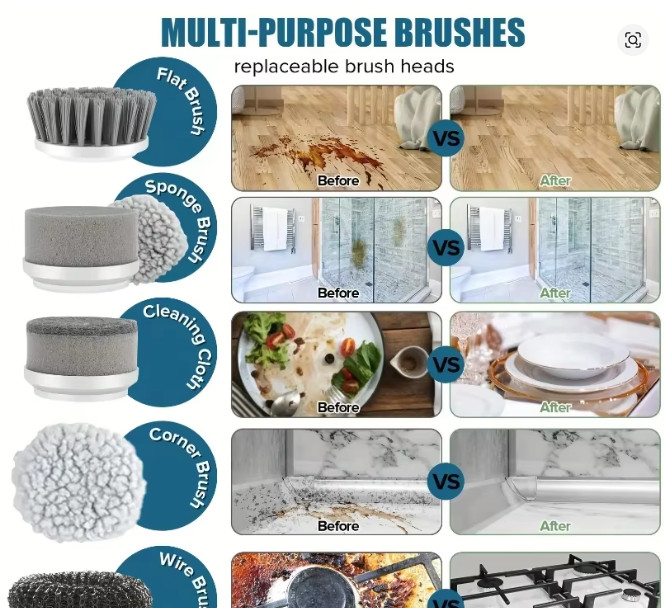Cordless Electric Spin Scrubber Bathroom Cleaning Brush 5 Heads Power Scrubber