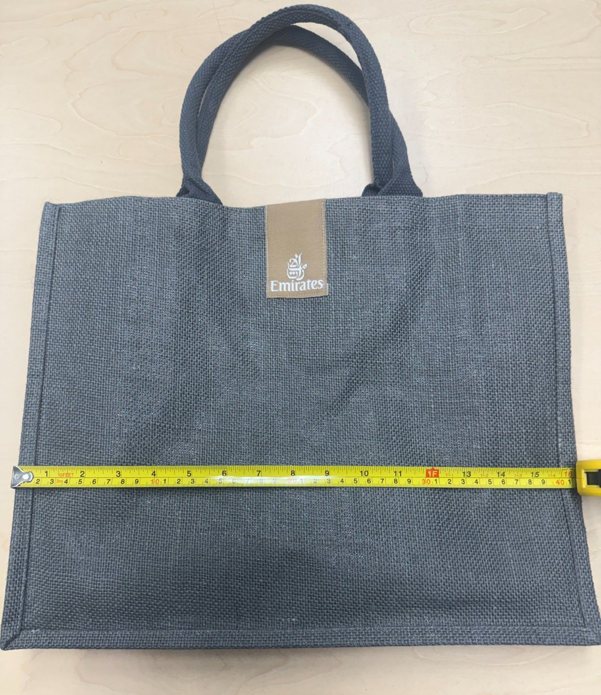 Emirates Branded Gray Reusable Tote Bag Jute Shopping Travel Gift Bag Large