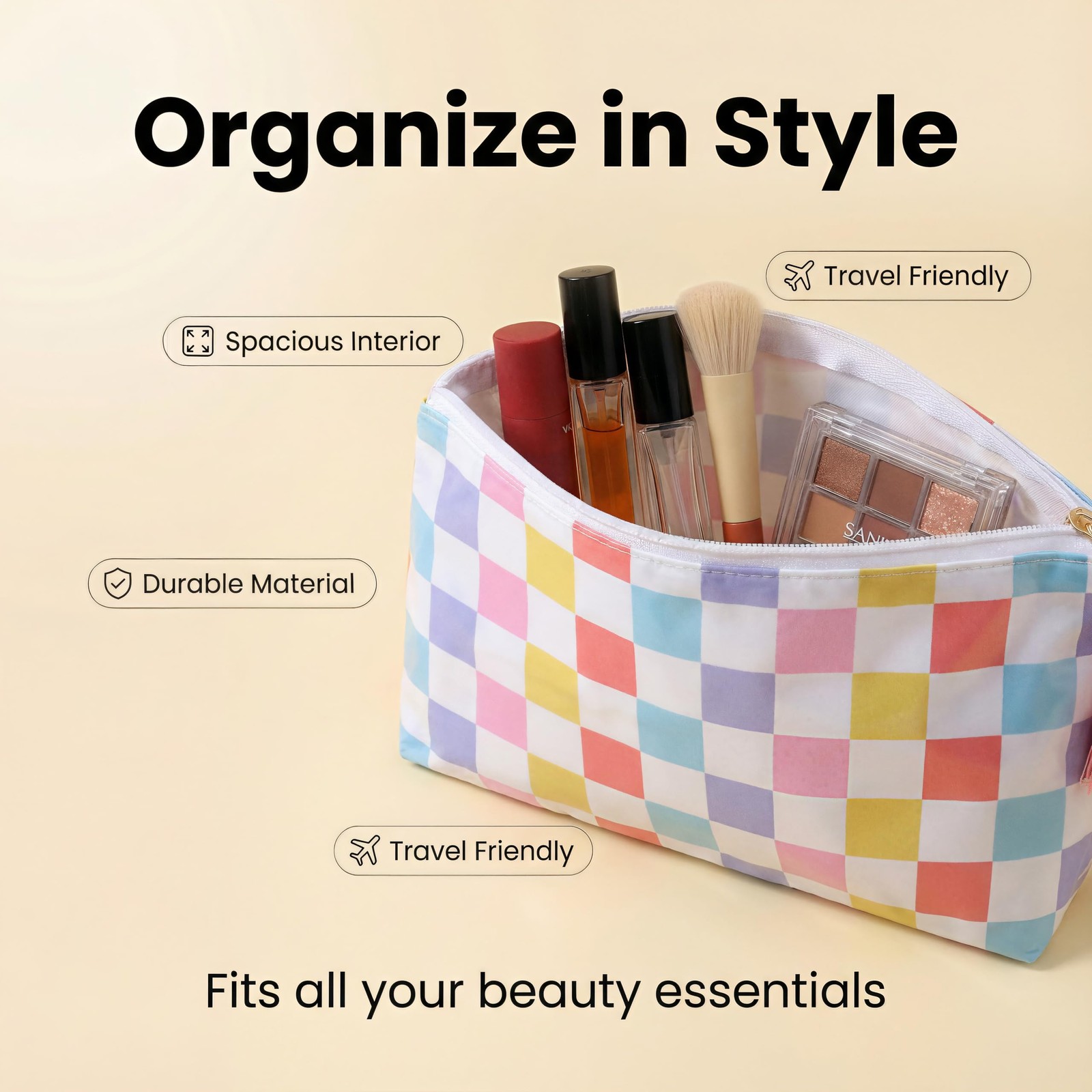 Fozira Makeup Bag, Small Clear Coated Small(9.84in*4.33in*5.91in), Colorful