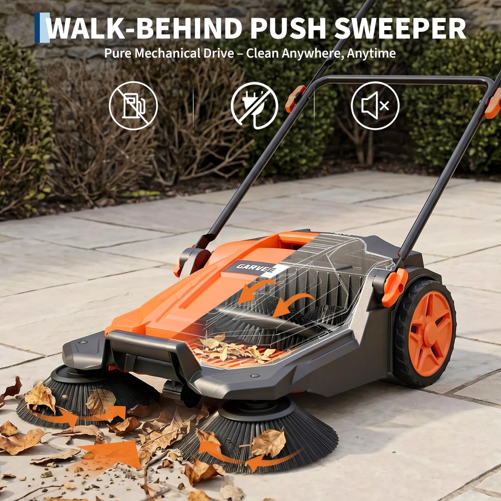Walk-Behind Hand Push Floor Sweeper ,25.6″ Sweeping Width Manual for Patio Yard