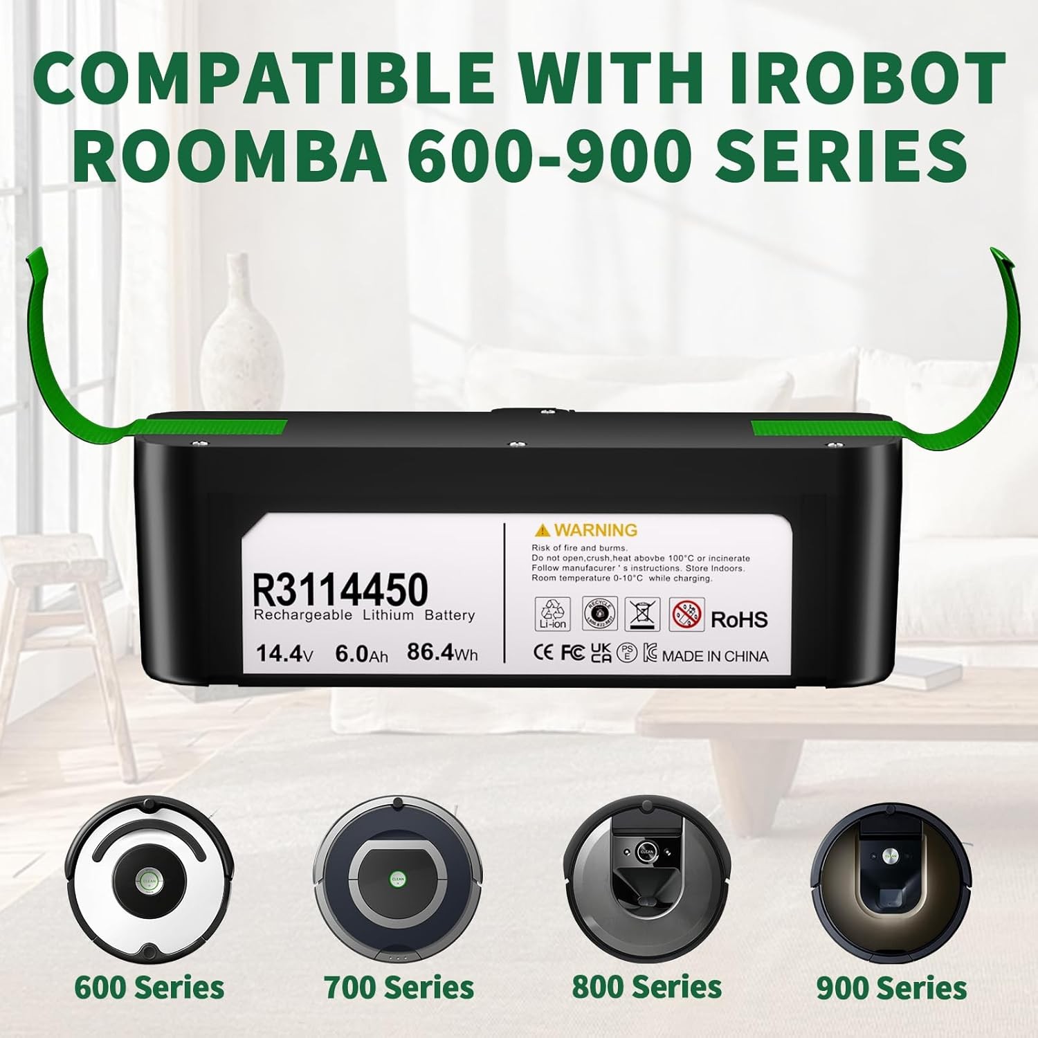 14.4V 6.0Ah Li-ion Battery Pack For iRobot Roomba R3 500 600 700 800 900 Series
