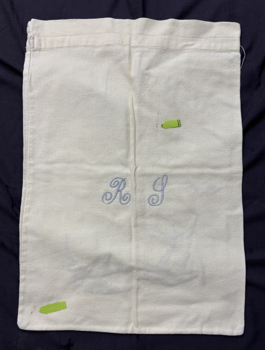 Lot 4 Vtg Antique Cotton Laundry Bags Draw String Clothes Sack Hand Embroidery
