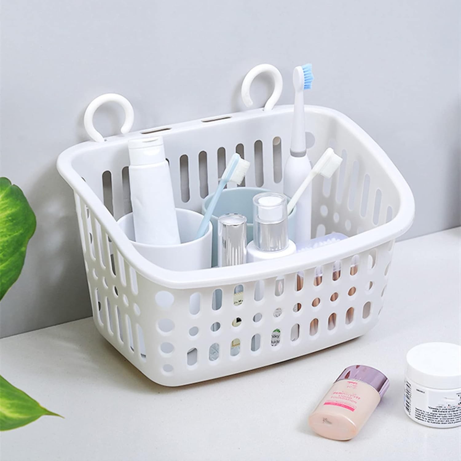 3PCS Grey Hanging Plastic Shower Baskets, Bathroom Storage w/ Hooks