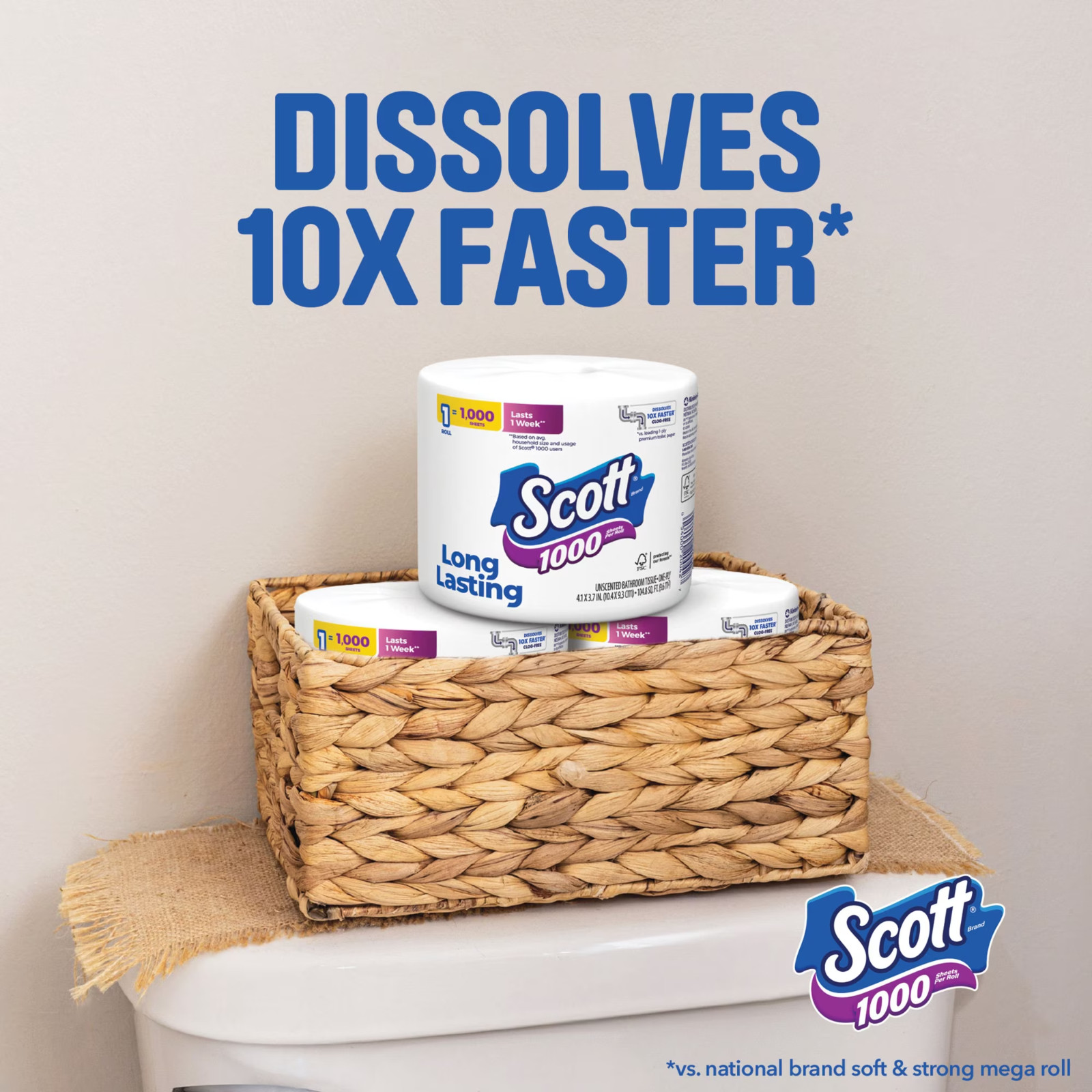 Scott 1000 1-Ply Toilet Paper 45 rolls, 1,000 sheets/roll