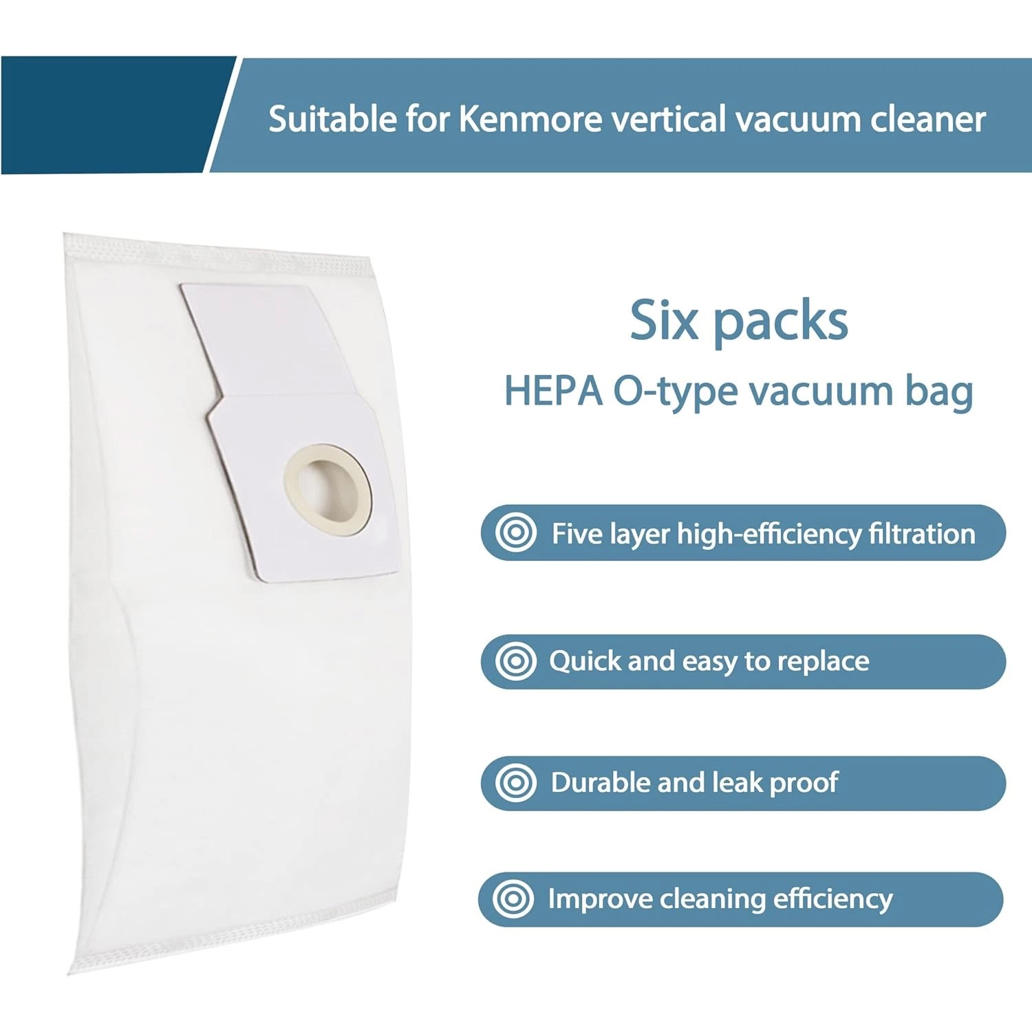 6 Pack 53294 Type O HEPA Vacuum Bags for Kenmore Elite Upright Bagged Vacuum