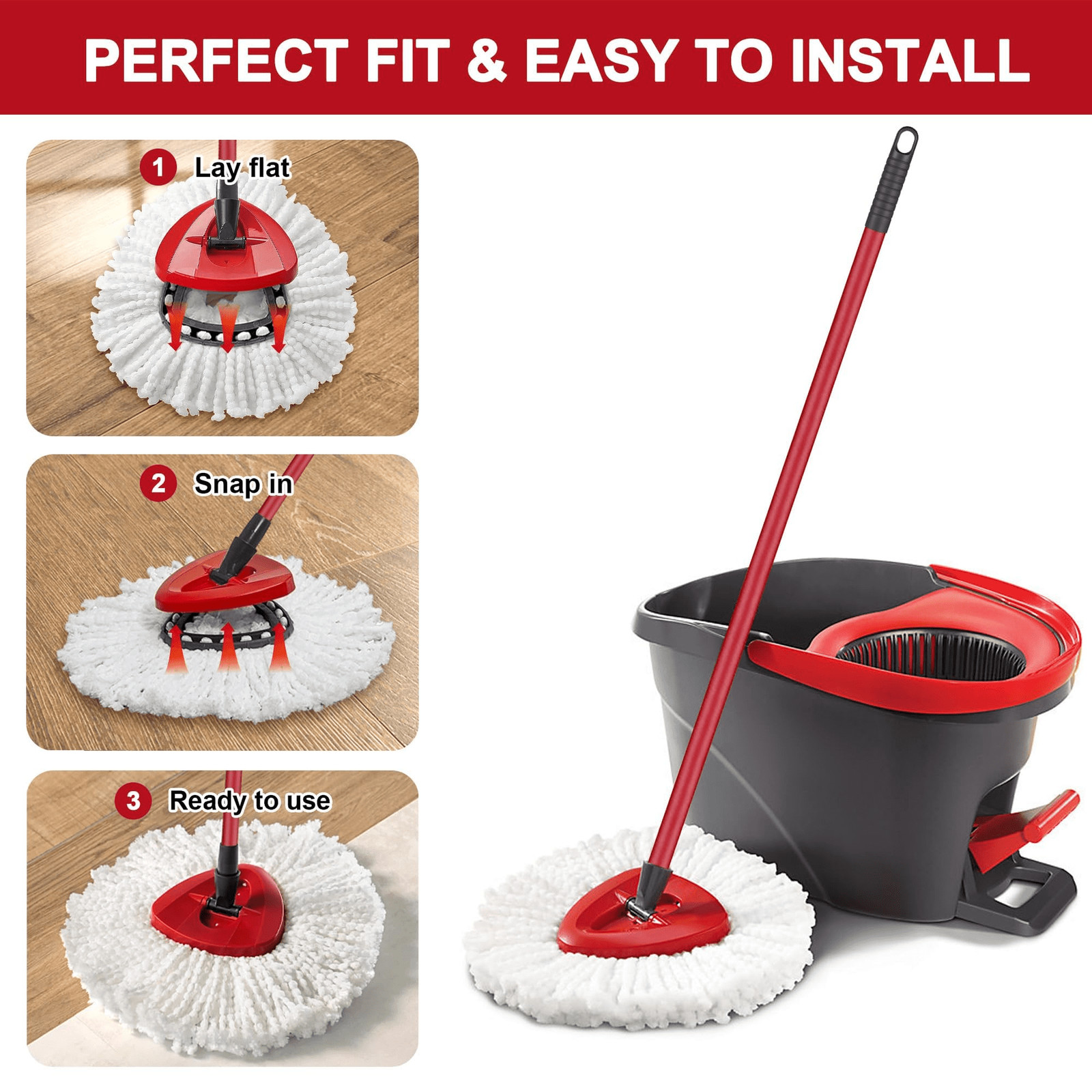 1-6Replacement Microfiber Mop HEAD For O-Cedar Spin Mop Easy Clean Wring Refill