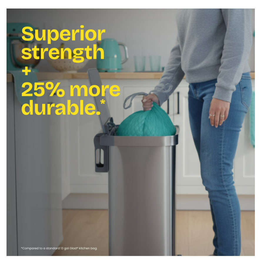 Glad ForceFlex MaxStrength Tall Kitchen Drawstring Trash Bags, 13 Gallon, Bahama