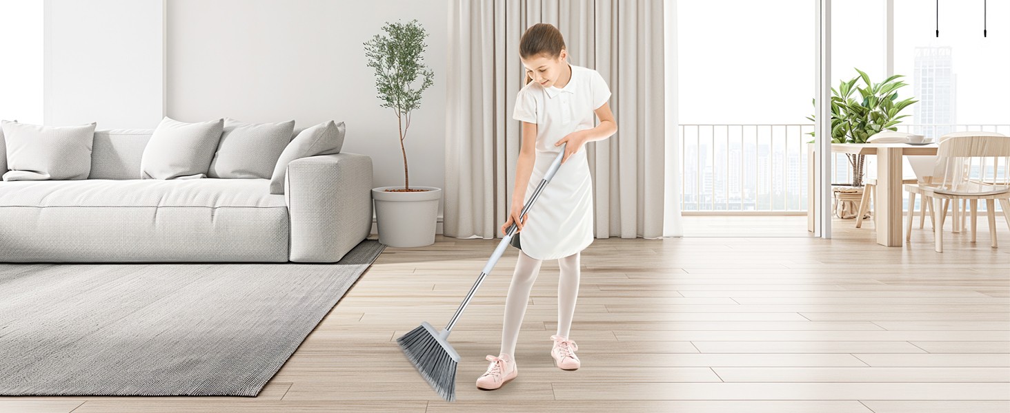 Broom, Outdoor Brooms for Sweeping Indoor, Adjustable 55″ Pet Hair Removal Heavy