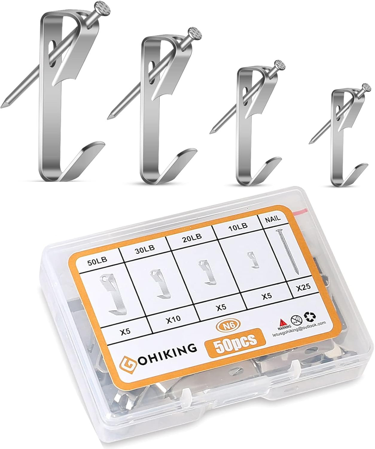Picture Hanging Hooks, 50 Pcs Heavy Duty 10-50 Lbs Picture Hangers Hardware Kit